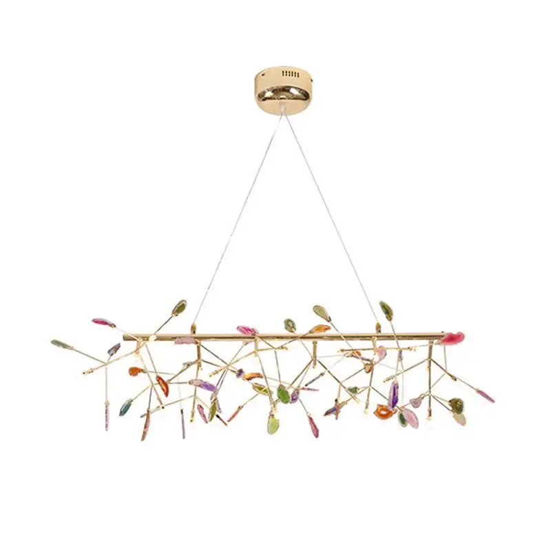 L128 H32cm G4X16 Французский кантри натуральный агат листья люстра круглый подвесной светильник креативный Глобус цветной канделябр светильник ing для фойе кухни - Цвет абажура: L128 H32cm G4X16