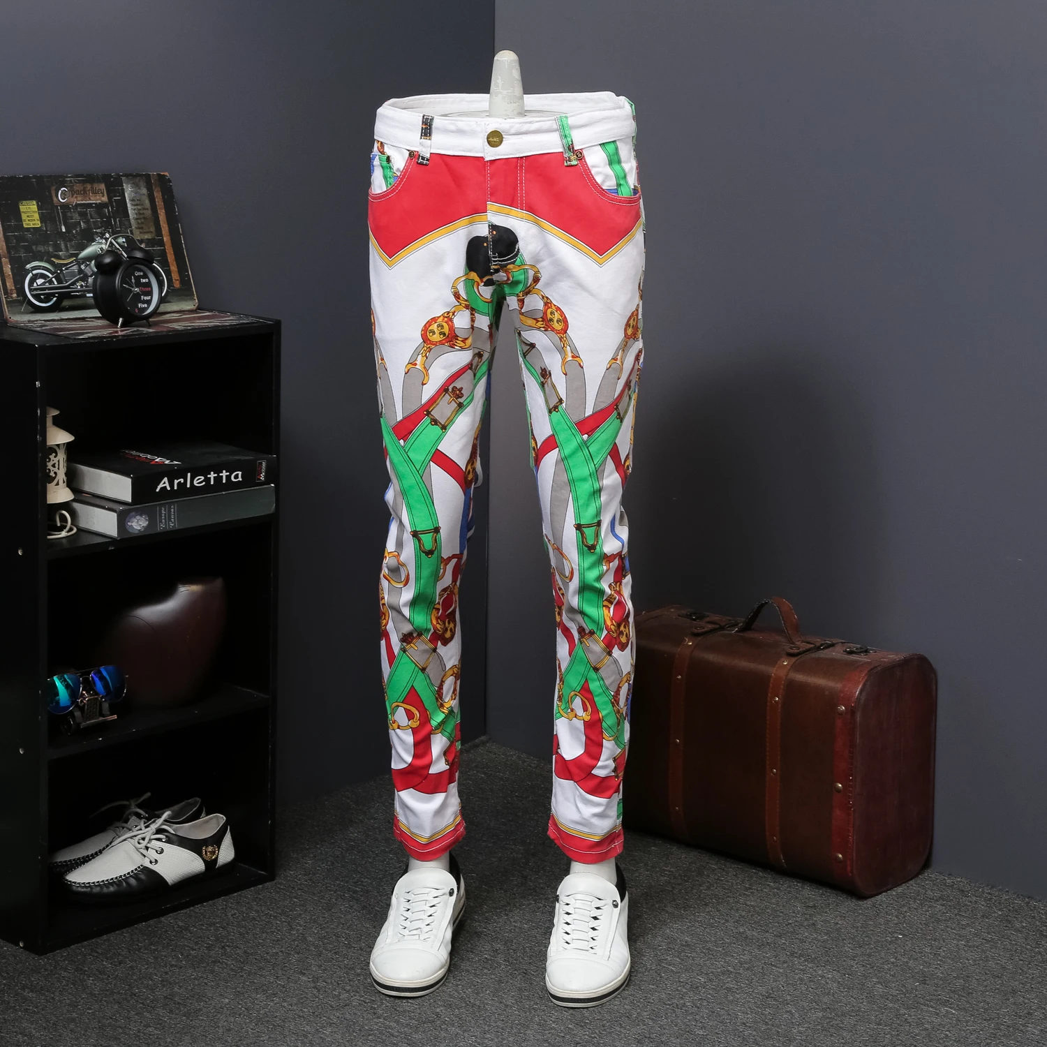 2019 осенне зимние мужские джинсы с принтом Модные брюки непосредственно Cuffless