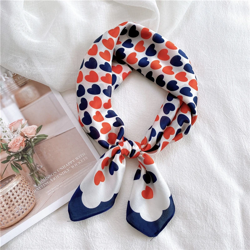 

70*70cm NEW Female Silk Scarf Two-color Love Print Square Hair Scarves Foulard Neck Head Band Shawls Wraps Neckerchief Bandana