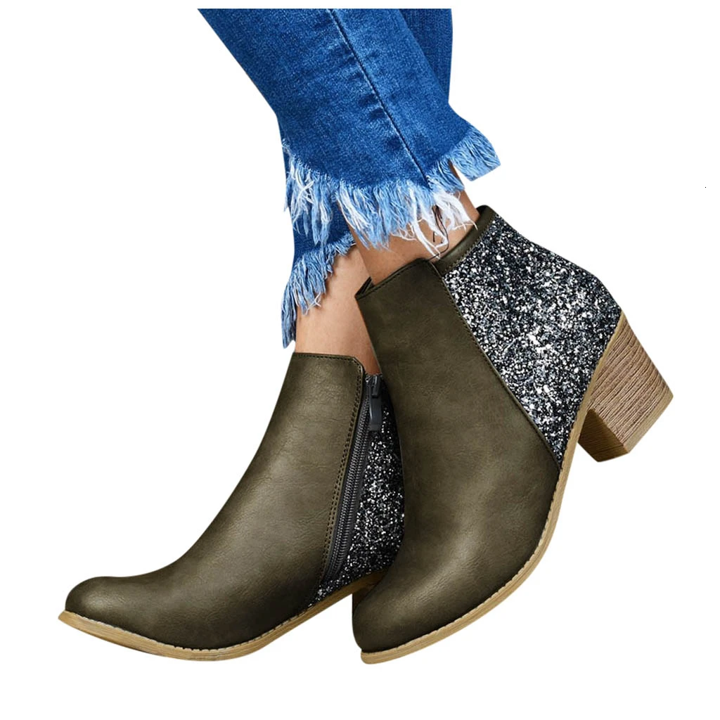 Черные ботильоны Для женщин На высоких толстых каблуках женские сапоги