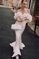 jusere bridal dress elegant silk satin wedding dress off the shoulder flower bridla gown with sweep train