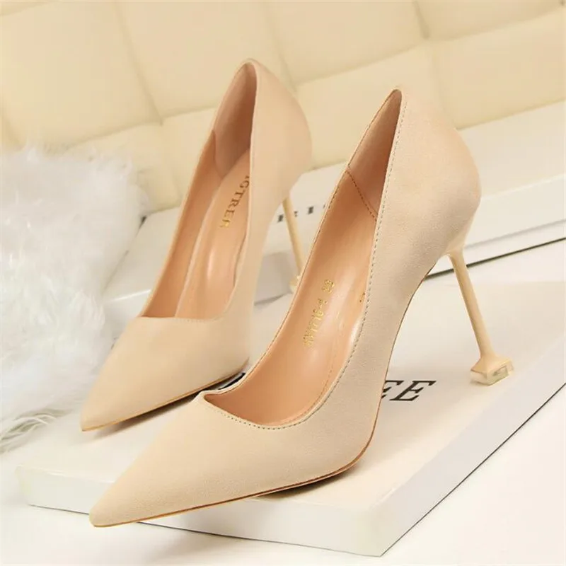 

Women's high heels fashion sexy pedicure was thin high heel women's shoes stiletto high heel suede shallow mouth pointed shoes