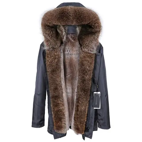 Мужская куртка-бомбер на кроличьем меху, зимнее пальто из натурального меха енота