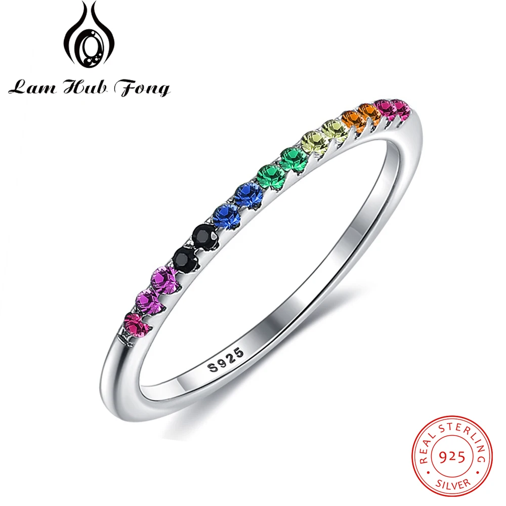 Colorful CZ Stone Ring 925 Sterling Silver Wedding Rings for Women Rainbow Color CZ Ring Engagement Jewelry (Lam Hub Fong)