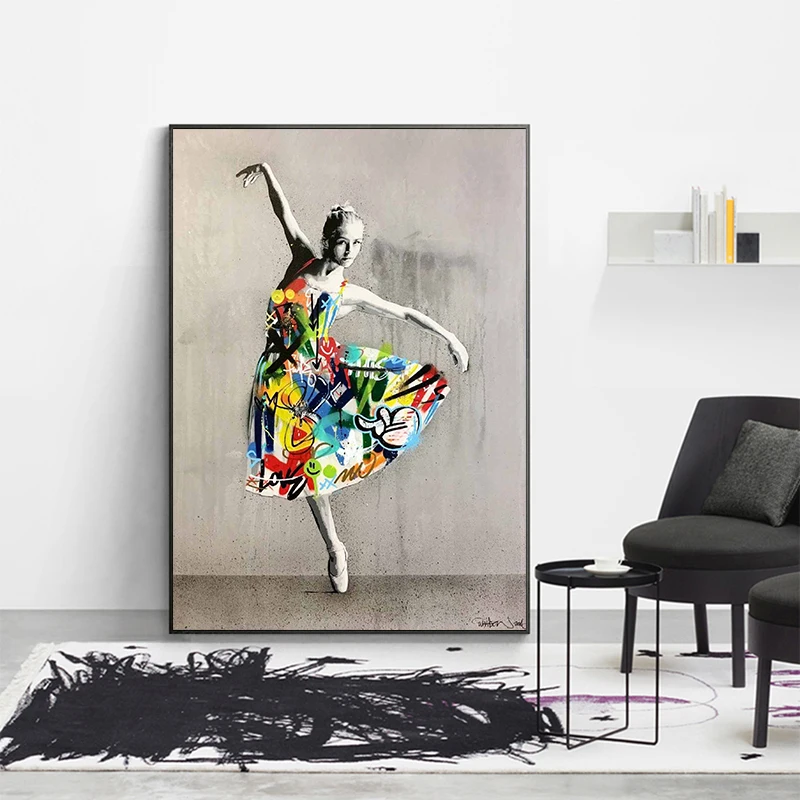 

Abstract Dancing Girl Graffiti Street Art Canvas Paintings on The Wall Art Colorful Ballet Girl Posters and Print for Home Decor