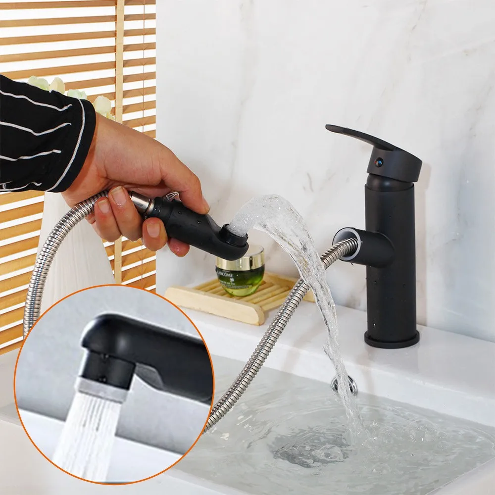

Sink Faucet Luxury Fashion Retractable Shower Single Handle Single Hole Hot And Cold Water Bathroom Kitchen Faucet