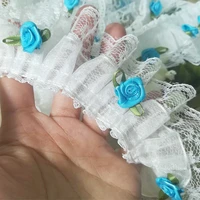 latest rose lace fabric high quality tulle flower lace fabric ribbon 4 8cm collar guipure sewing lace trim encaje dentelle v2