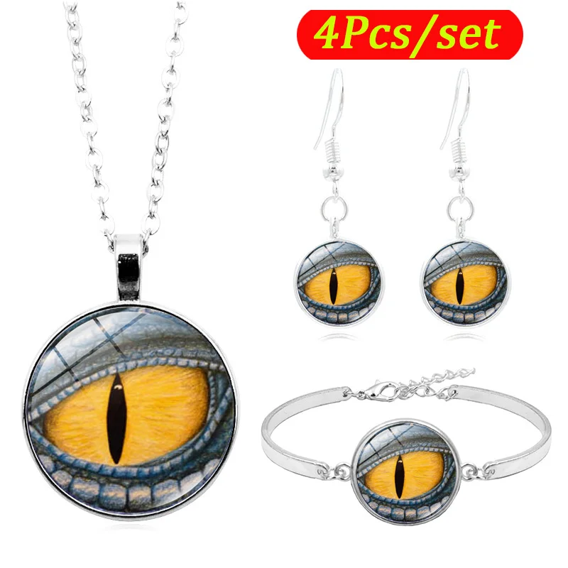 Глаз Дракона искусство кабошон с фото стекло ювелирный набор модное ожерелье
