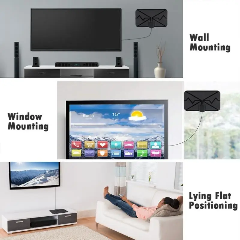 4K 25DB High Gain HD TV DTV Box Digital Antenna 360 Miles Booster Active Indoor Aerial Flat Design For DVB-T2 | Электроника