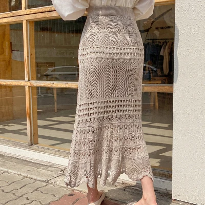 Женская трикотажная длинная юбка облегающая эластичная с высокой талией и
