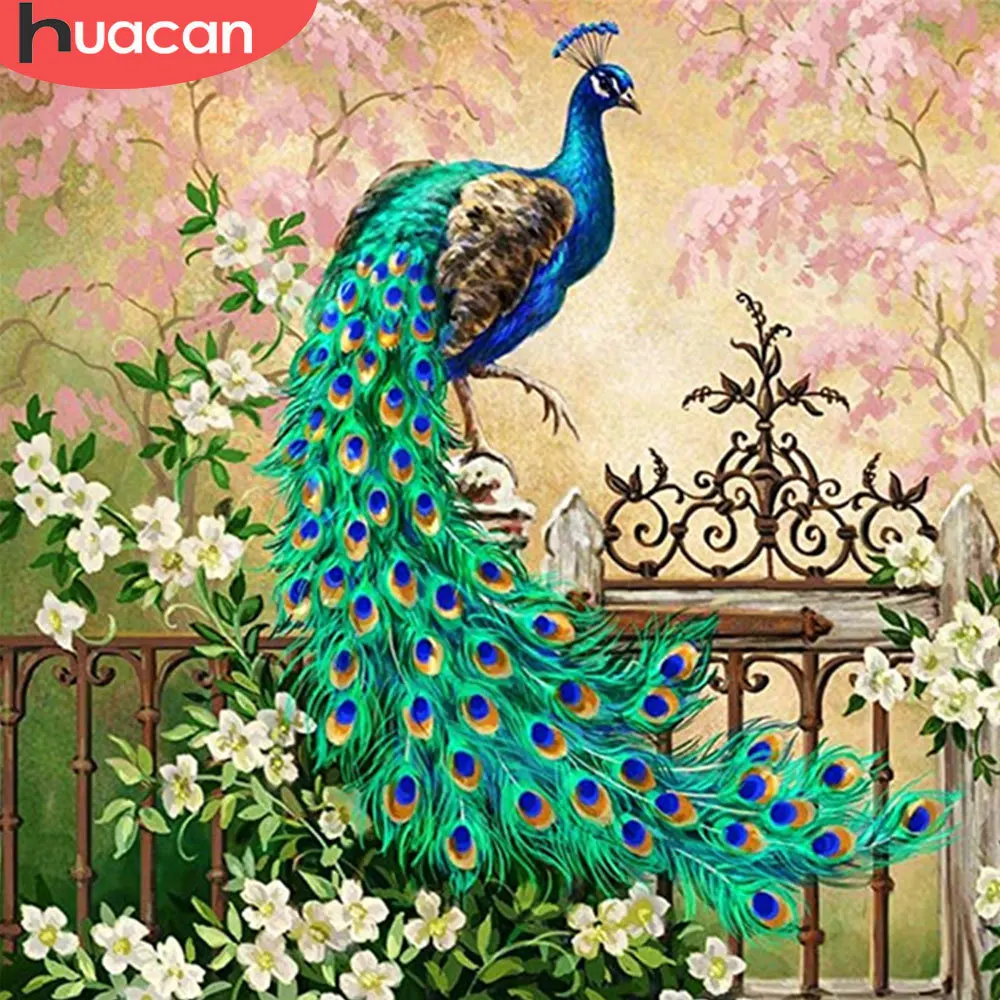 

HUACAN 5d Diamond Painting Peacock DIY Mosaic Flower Full Square/Round Drill Diamond Embroidery Animal Home Decor