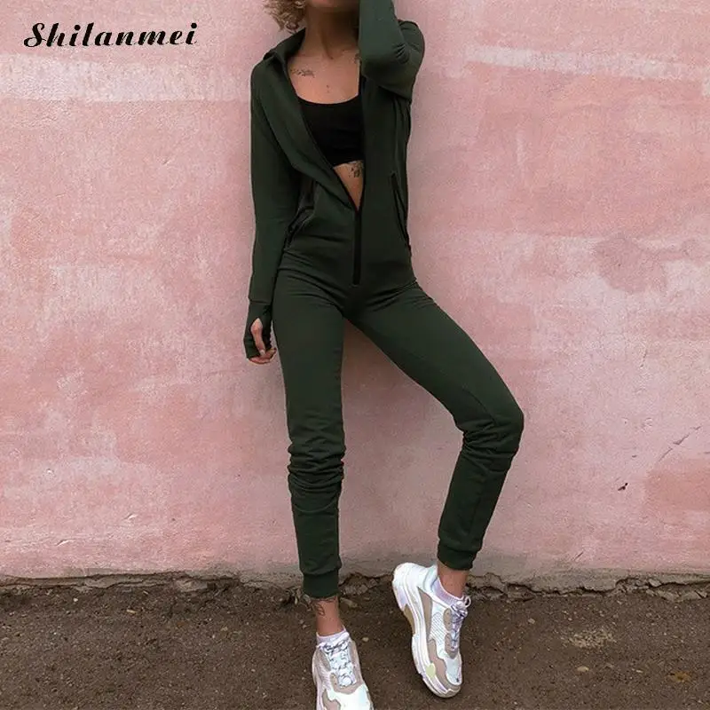 Осень 2019 комбинезон для тренировок женский слитный зеленый спортивный похудения