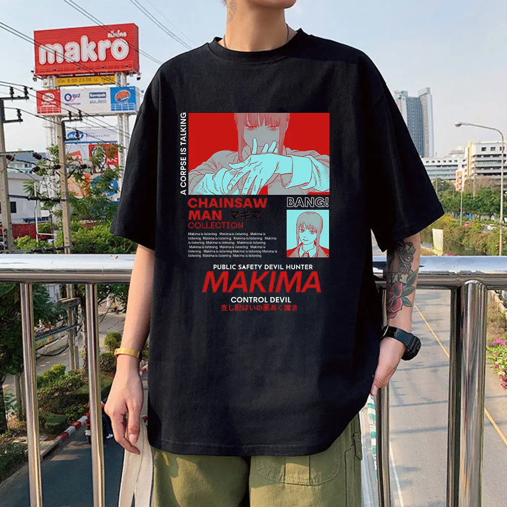 Kettensäge Mann MAKIMA Japanischen Anime T Hemd Männer Manga Grafik Tees Tops Lustige Cartoon T-shirt Unisex Hip Hop T-shirts Männlichen
