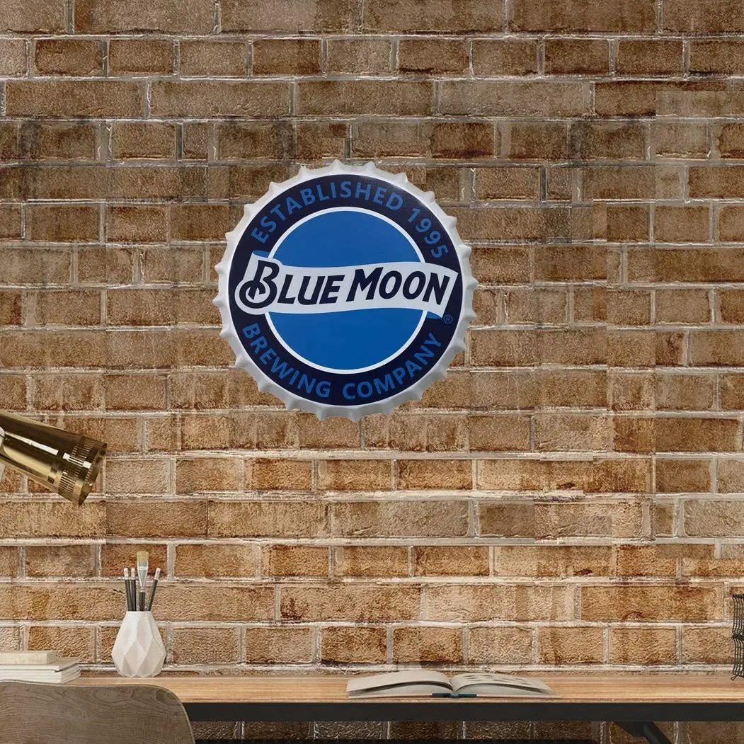 

Bule Moon Decorative Bottle Caps Metal Tin Signs Cafe Beer Bar Decoration Plat 13.8" Inches Wall Art Plaque Vintage Home Decor