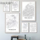 Карта городов мира настенная Картина на холсте Нидерланды Delft черно-белые постеры с принтом Гаага Современное украшение для дома