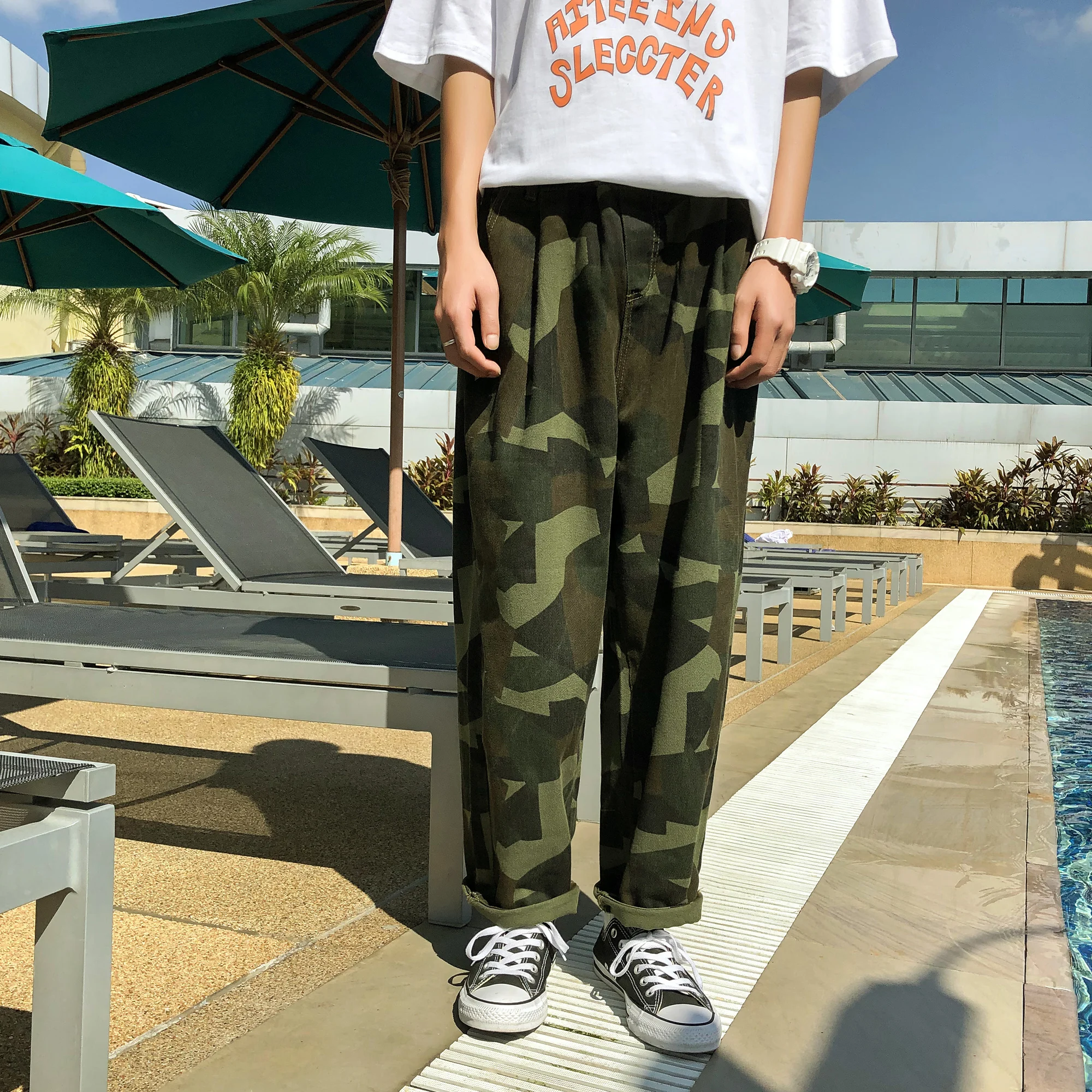 Летние модные брюки мешковатые Джоггеры для мужчин желтые камуфляжные