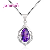 elegant water drop shaped amethyst crystal necklace for women aaaa cubic zircon pendant silver 925 jewelry female