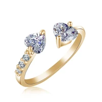 women adjustable double heart blue crystal zircon open ring silver gold color ladies engagement rings jewelry party accessories