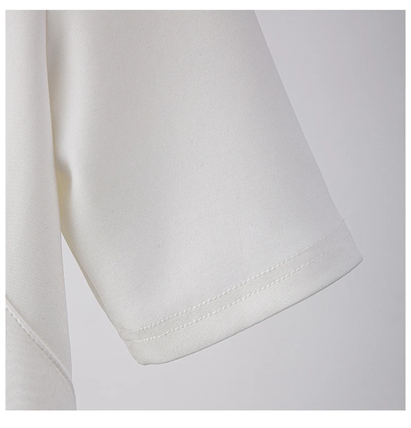

[EAM] Women White Slim Ruffles Asymmetrical Casual T-shirt New Round Neck Half Sleeve Fashion Tide Spring Summer 2021 1DD7703