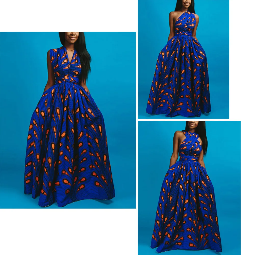 Fadzeco Summer African Dresses for Women New Fashion Robe Dashiki Dress Ethnic Print Backless Sexy African Dress