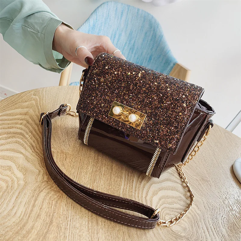 Модная сумка через плечо из лакированной кожи с блестками женская на