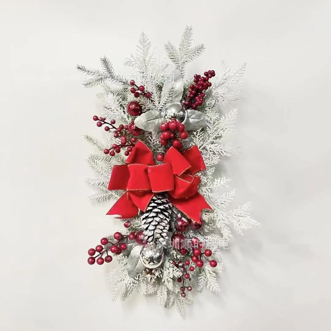 Guirnalda de Navidad para decoraci&oacute;n del hogar, decoraci&oacute;n de escalera con luz colgante, dise&ntilde;o de escena navide&ntilde;a, Flocado de nieve blanca-3