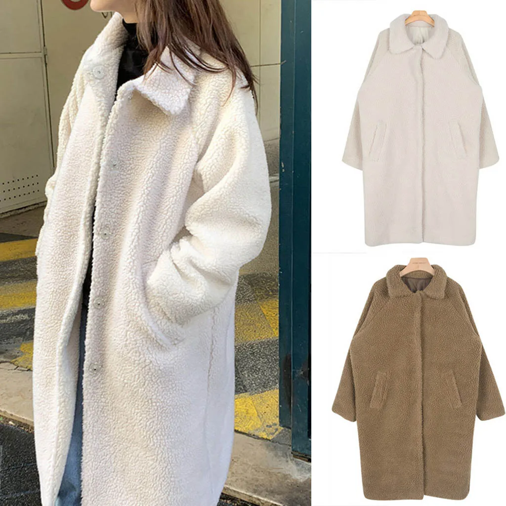 Женская шерстяная длинная куртка пальто из искусственного меха 2019 зимнее