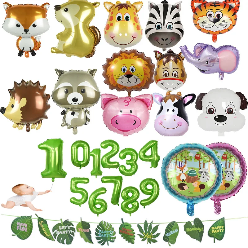 Вечерние воздушные шары в стиле джунглей с днем рождения фольга животные кролик