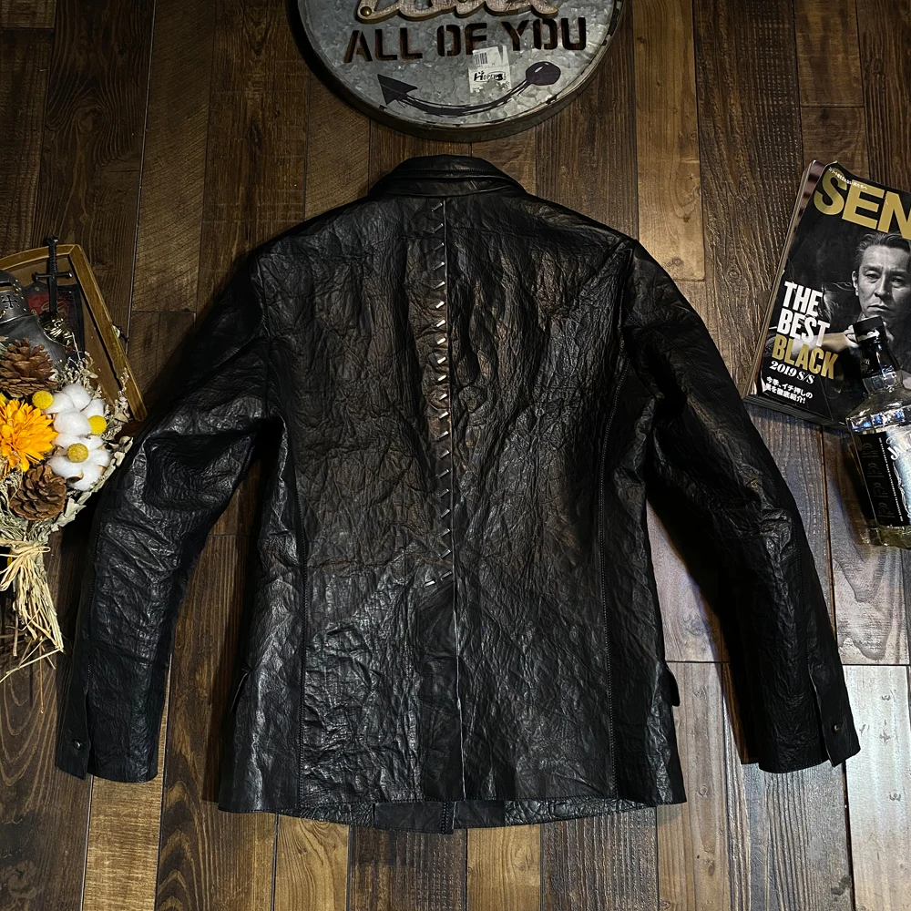 

Read Description! CDBJ1 Asian Slim Size Super Quality Genuine Cow Skin Jacket Mens Cowhide Casual British Stylish Leather Blazer