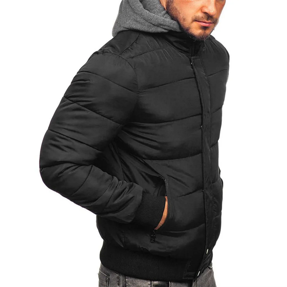 Winter Men Jacket Long Sleeve Casual Highly Warm Fake Two-piece Cardigan Winter Slim Jacket   Down Coat for Daily Wear Clothing