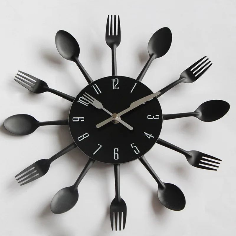 

Modern Metal Kitchen Wall Clock Spoon Fork Creative Rustic Cutting Wall Clocks Modern Design Wanduhr Home Decor BY50GZ