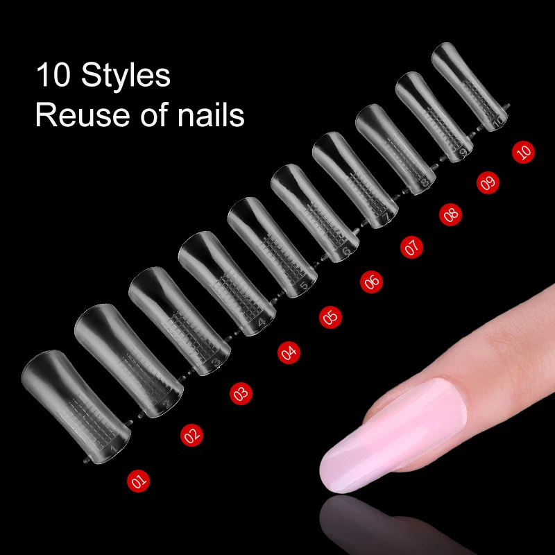 

100PCS Nail Extension Form Reusable False Forms Paperless Tray Quickly Building Mold Tips Fake Finger Nails Manicure Tools