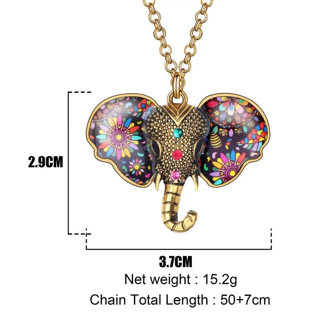

Bonsny Alloy Antique Gold Plated Floral Elephant Necklace Long Jungle Animal Pendant Jewelry For Women Girls Kids Fashion Gift