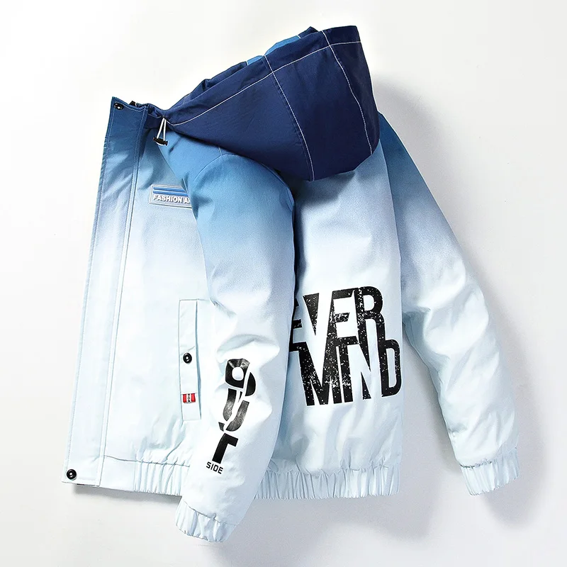 

Spring Autumn Letter Casual Jacket Men Streetwear Gradient Color Hooded Jackets Men Size M-3XL Hip Hop Patchwork Windbreaker
