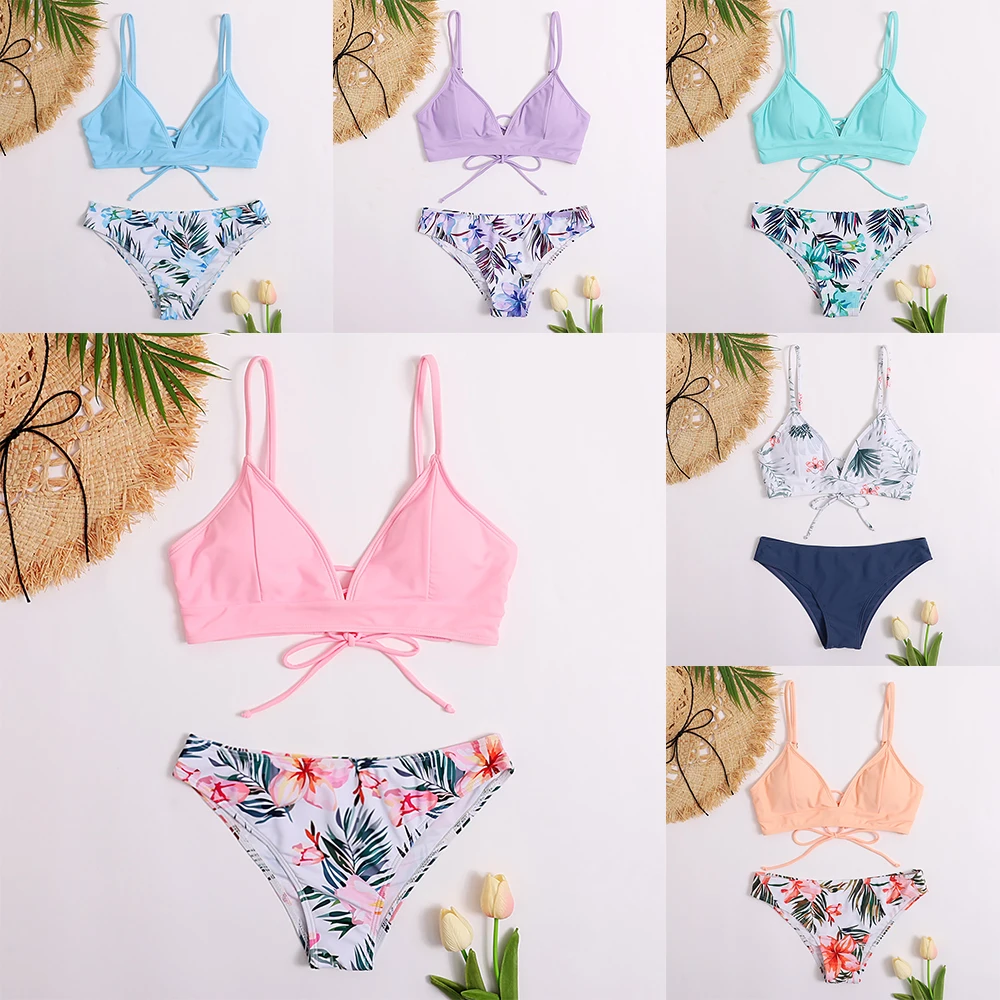 

Sexy Women Bikini Set Thong With High Waist Print Bating Suit Two Piece Swimwear Bandage Backless Swimsuit Brazilian Beachwear