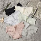 Женские однотонные кружевные трусики, нижнее белье со средней талией, мягкое удобное нижнее белье, милые трусики для девушек, L XL 2XL