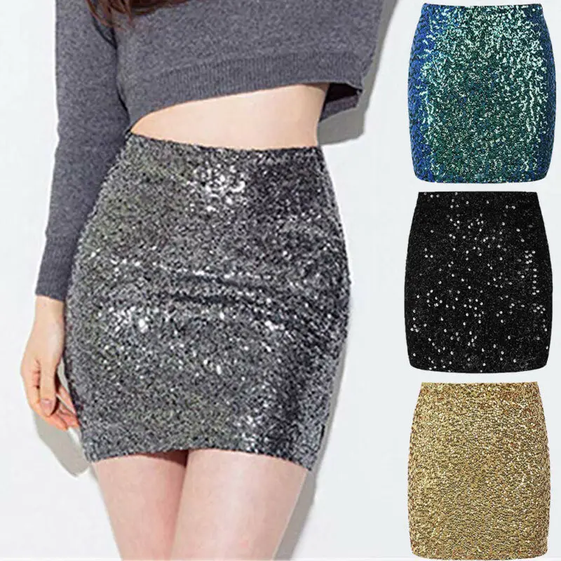Женская Блестящая мини-юбка с высокой талией облегающие Облегающие