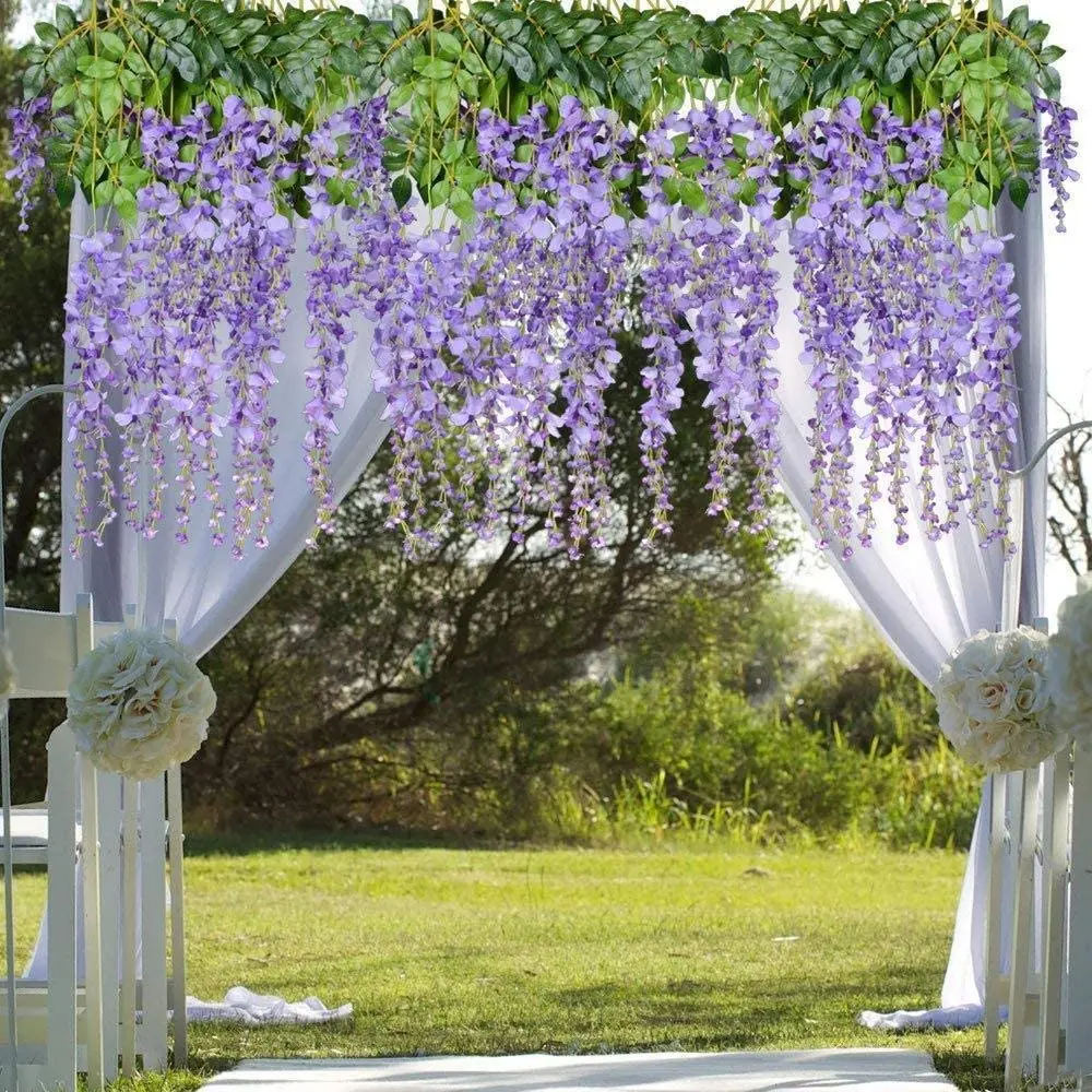 

12PCS/SET 3.6 Feet Artificial Flowers Silk Wisteria Vine Hanging Flower for Wedding Garden Floral DIY Living Room Office Decor