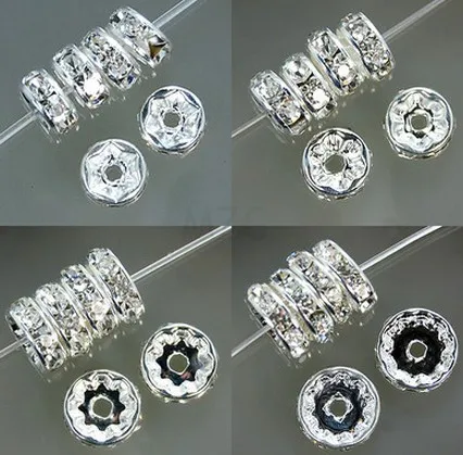 

6 mm 8 mm 10 mm 12 mm ,each size 100 Pieces, White Crystal Rhinestone Rondelle Spacer, Silver Plated OES DIY beads Jgjj4