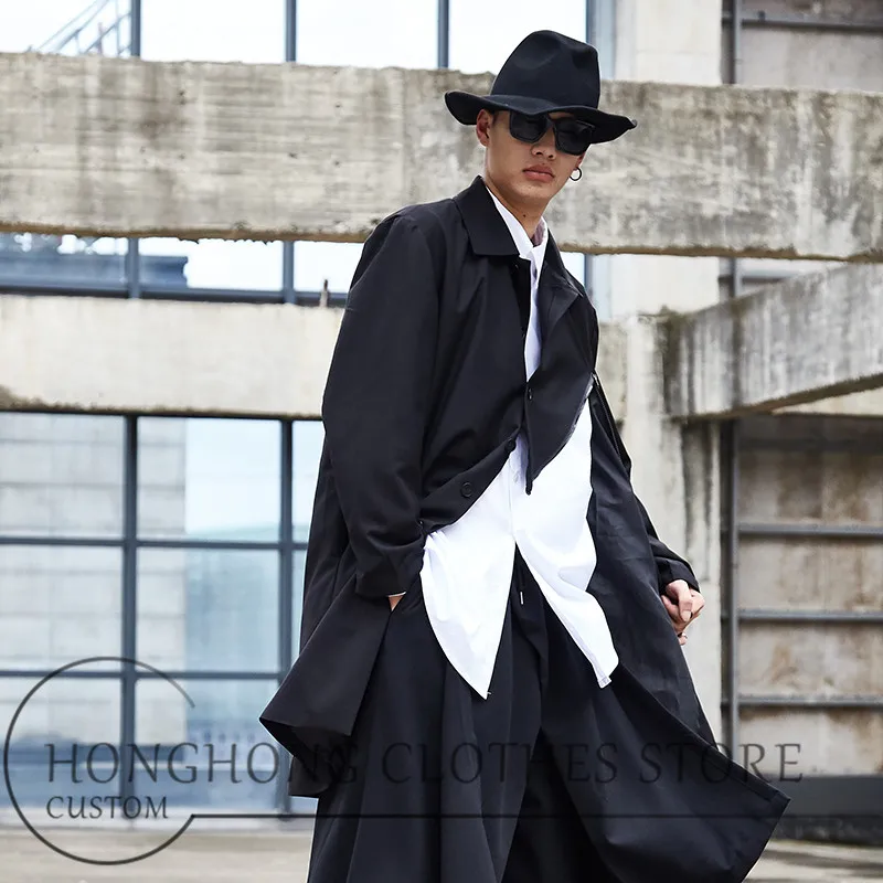 Модная мужская куртка оригинального дизайна в новом стиле темно-Тренч средней