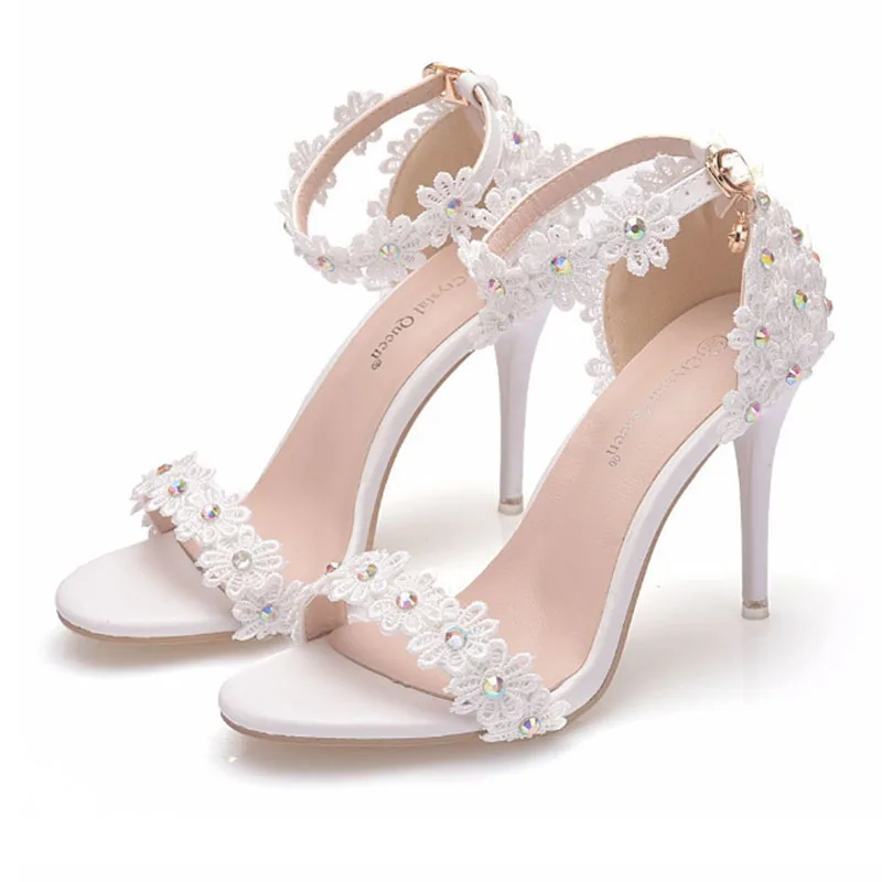 Туфли женские на высоком каблуке босоножки кружевная Свадебная обувь для