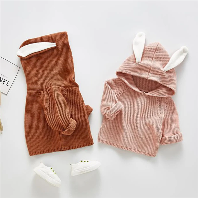 Свитер с капюшоном для маленьких детей свитер кроличьими ушками мальчиков и