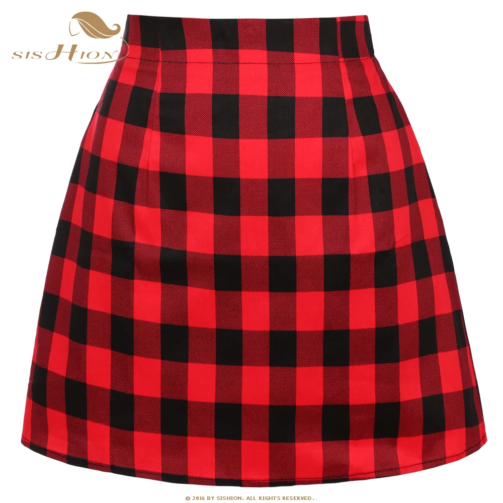 

SISHION Sexy Vintage Mini Skirt SS0008 Black Red Summer Plaid Skirt Women faldas mujer moda 2022 Checkered Skirts