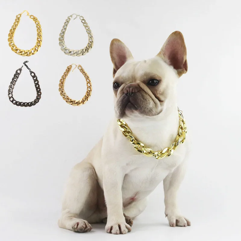 Прочный металлический ошейник для домашних питомцев золотистый большого