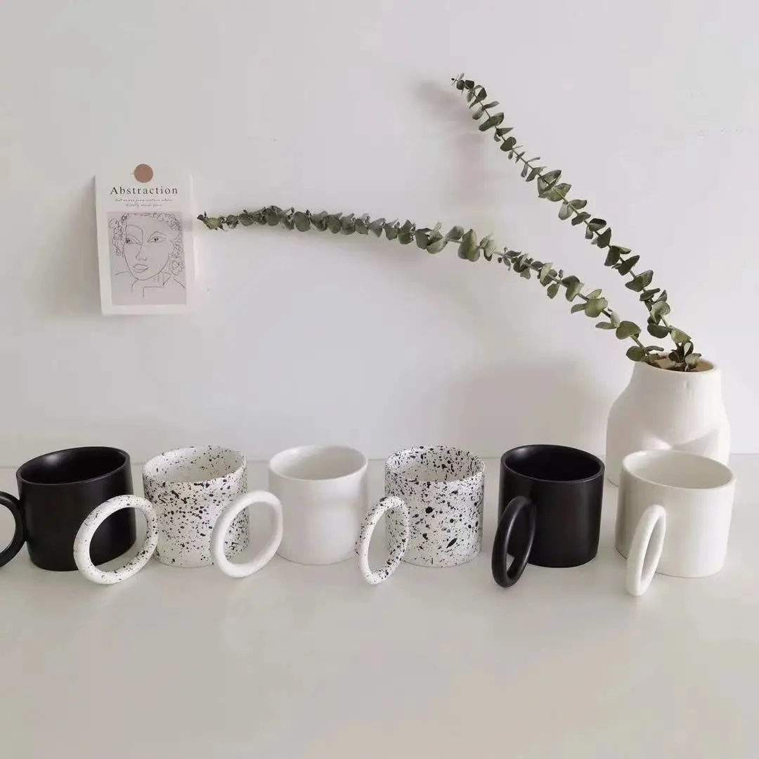 

Home Decor INS style Nordic Mugs Big Round Handle Ceramic Creative Cups Large For Coffee Tea mug Gift