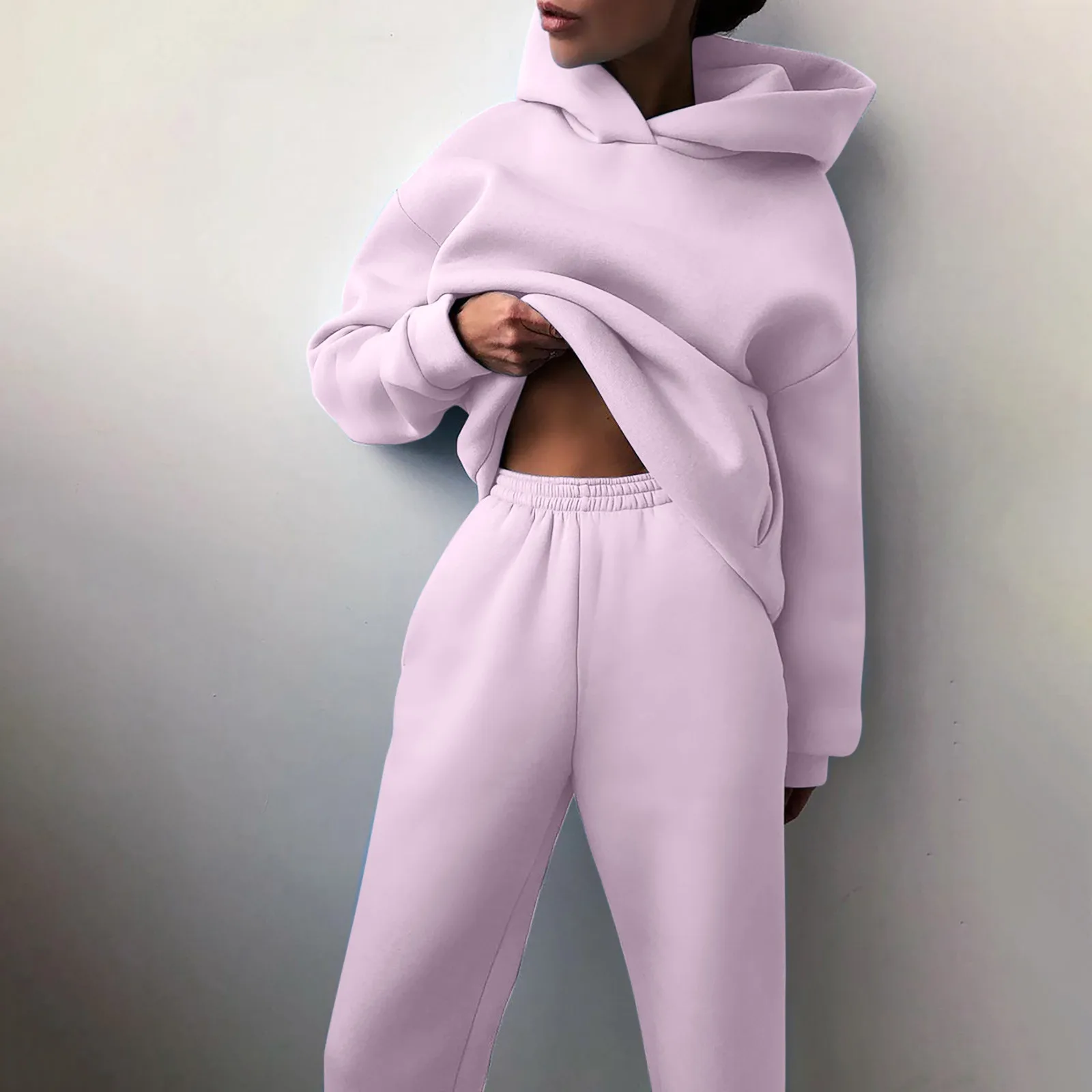 

Женский комплект из свитшота и брюк, теплый спортивный костюм большого размера с капюшоном, спортивная одежда для бега, Осень-зима 2021