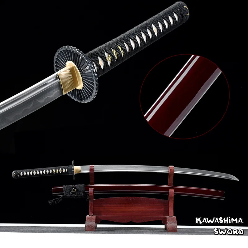 

Handmade Real Katanas 1095 Steel Clay Tempered Full Tang Sharpness Ready-The Last Samurai's Movie Swords-Cherry Red Color