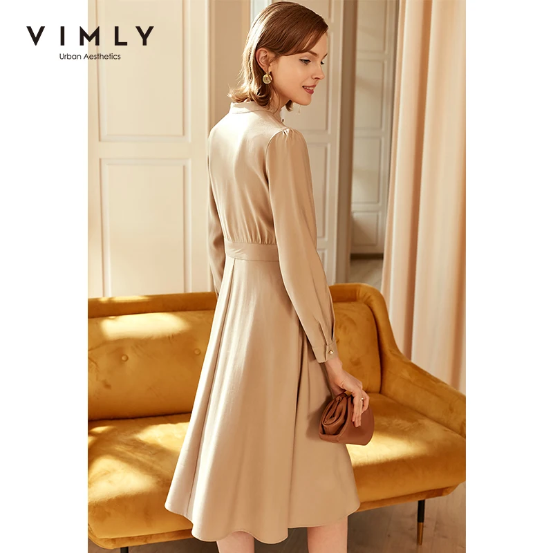 Платье женское с воротником-стойкой высокой талией и длинным рукавом F5839 |