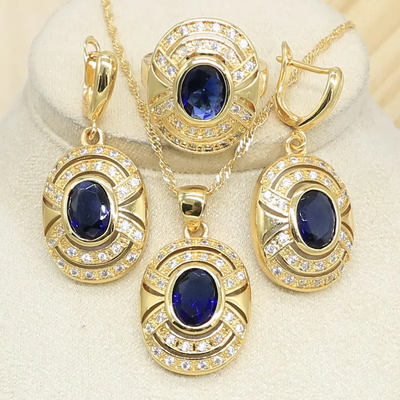 Женский ювелирный набор золотого цвета голубой полудрагоценный браслет кольцо