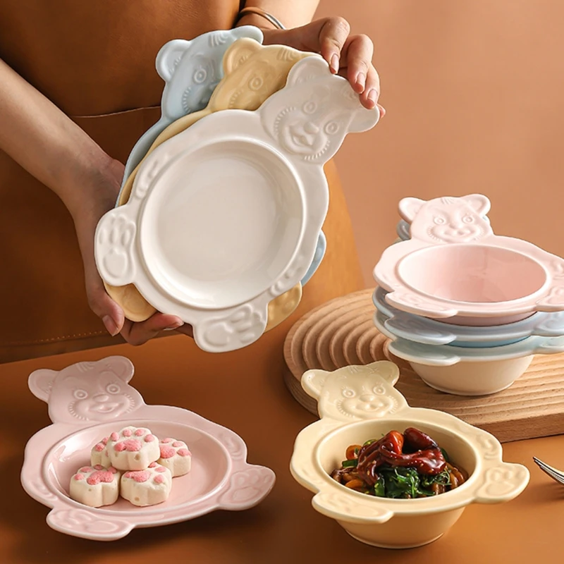 Cute Cartoon Bear Dessert Bowl Girl's Heart Salad Plate Oatmeal Baking Kitchen Tools Home Decoration | Дом и сад